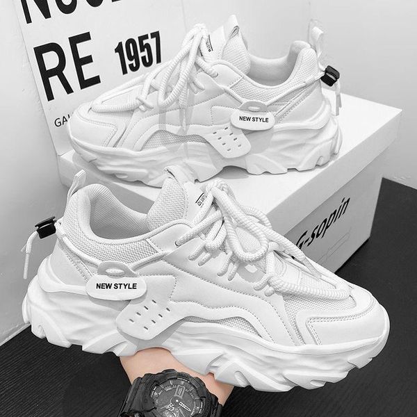 2024 Mens Summer Casual Sports Shoes New Black Breathable Mesh Design PU Thick Sole Height Increasing Work Safety Work Shoes