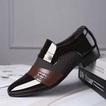 Mens Formal Leather Shoes Breathable Business British Style Plus Size Comfortable Lacquer Leather Pointed Hollow Out Shoes
