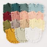 Organic Cotton Muslin Baby Bibs for Babies Bandana Bib Plain Muslin Ruffle Newborn Girl Boy Drooling Teetching Bib with Snaps